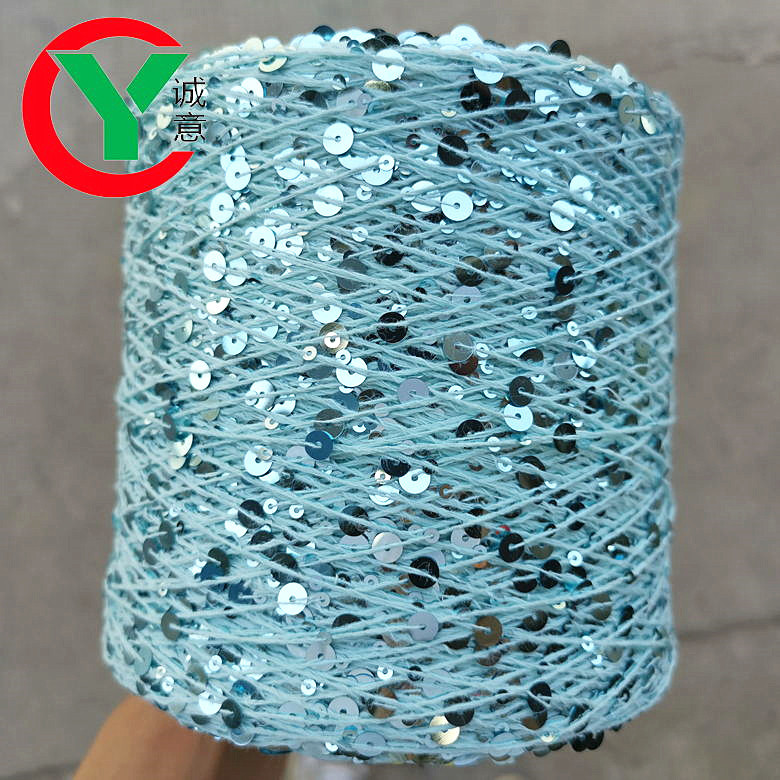 Instagram popular Multicolor 100%cotton with 3mm+6mm sequin yarn for knitting lady's cloth.
