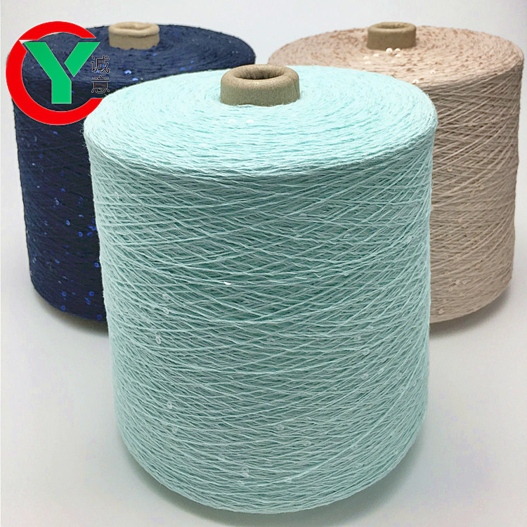 100% combed cotton fancy 3 mm transparent hand knitting yarn /2 mm cotton yarn with max sequin