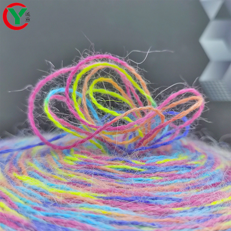 Hot Selling Russian Rainbow Color Segment Dyed Long Plush Mink Cashmere Yarn Hand Knitting Winter Fabric Rabbit Hair Nylon Blend  Angora Yarn