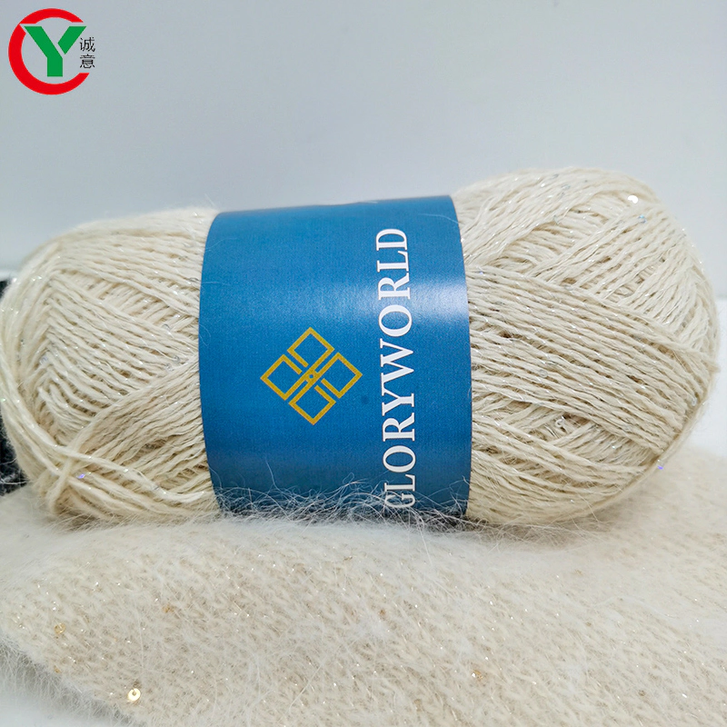 Fancy 2/14Nm Angora Yarn 60 Shiny 2mm Sequin Gold Silver Thread Fluffy Long Mink Nylon Blend Yarn