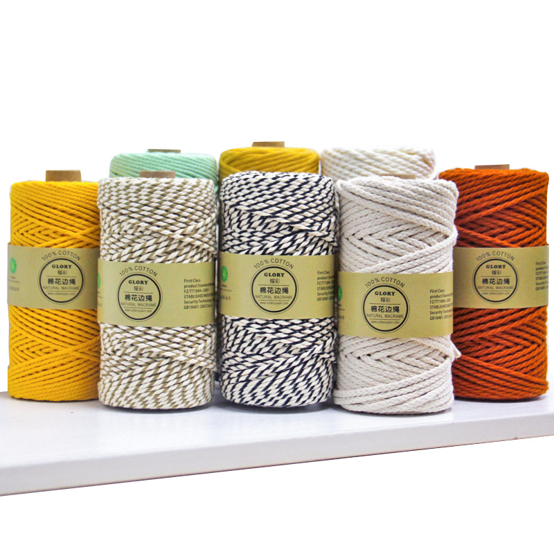 Wholesale multi-color high quality combed cotton Macrame cord 3mm 4mm 5mm 6mm