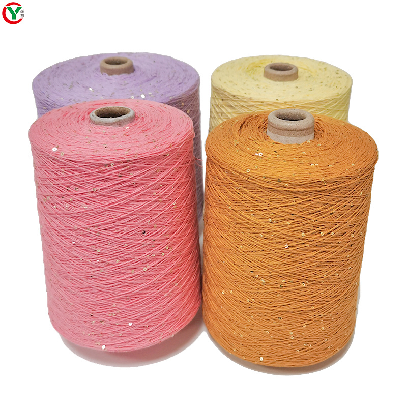 China Factory Wholesale Fancy 100% Cotton Thread with Sequin 2mm Sequins Yarn for Knitting
