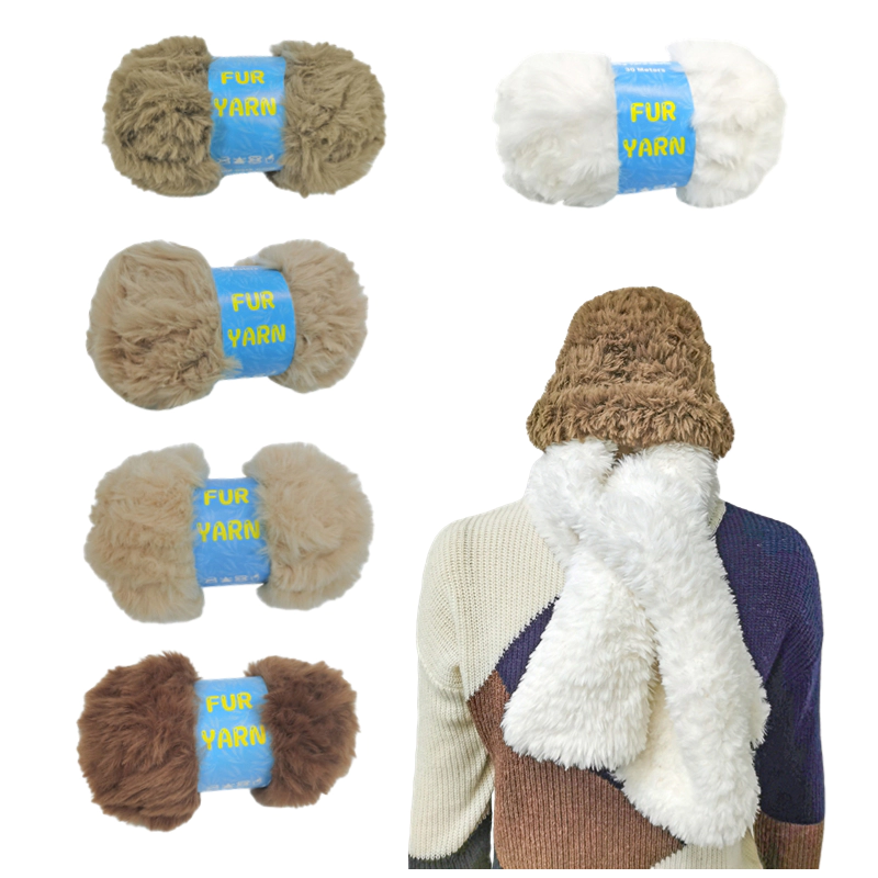 Wholesale multi color fluffy soft fur hand crochet yarn use for DIY woven handicrafts