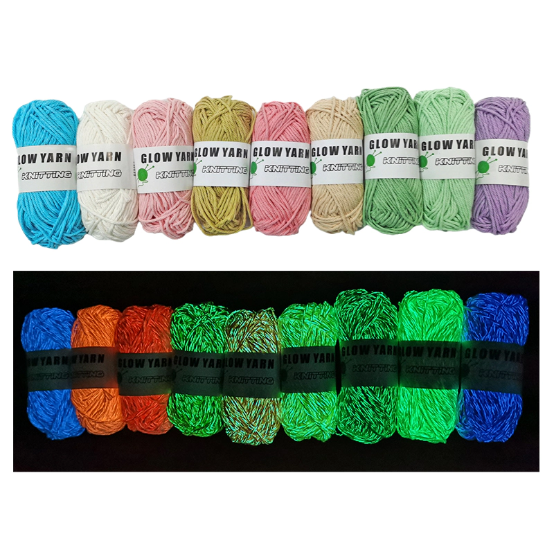 wholesale glow cotton yarn 2mm hand knitting toy fancy yarn in the dark luminous yarn