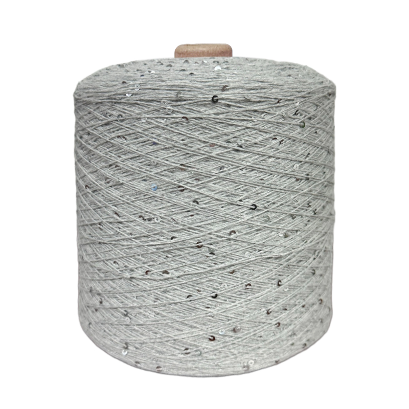 Popular sequin yarn 3 stands cotton thread through with 3mm sequins 1/7s yarn for knitting